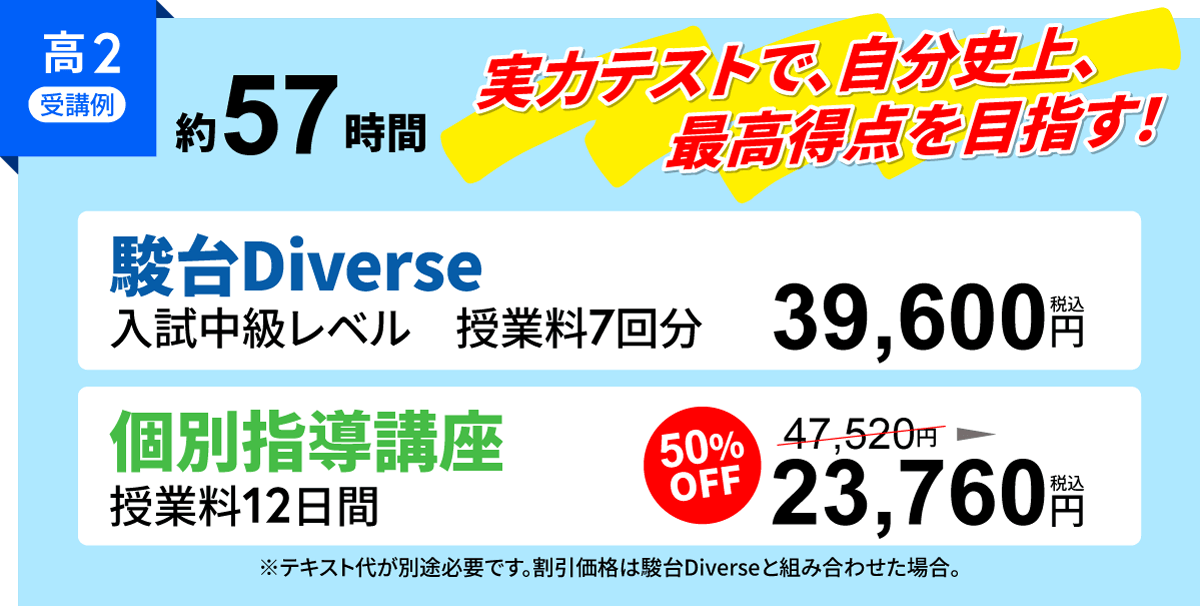 高校２年生夏期講習　駿台ダイバースと個別指導　通い方例