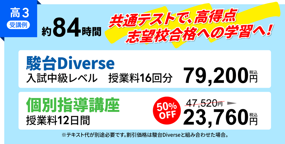 高校３年生夏期講習　駿台ダイバースと個別指導　通い方例