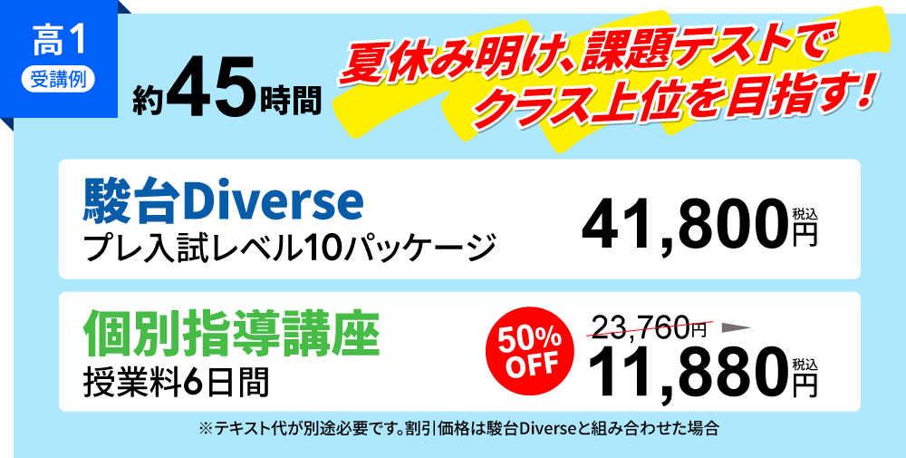 高校１年生夏期講習　駿台ダイバースと個別指導　通い方例