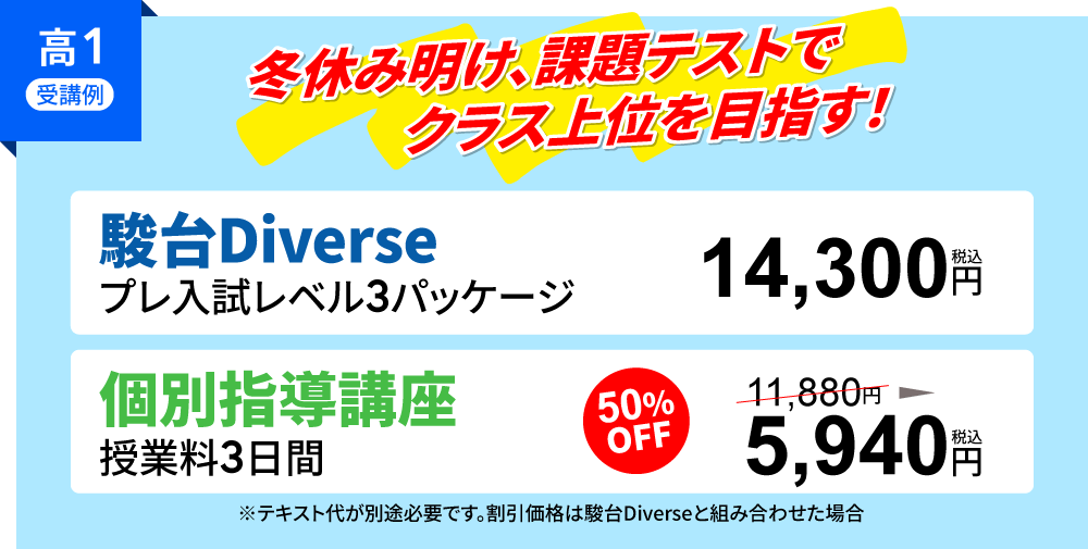 高校１年生冬期講習　駿台ダイバースと個別指導　通い方例
