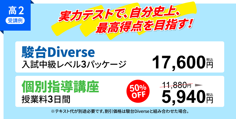 高校２年生冬期講習　駿台ダイバースと個別指導　通い方例