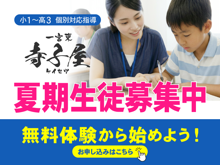 夏期生徒募集中　小１から高３までの個別指導塾　寺子屋ケイセツ一宮東校