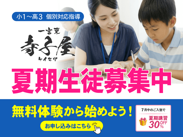 夏期生徒募集中　小１から高３までの個別指導塾　寺子屋ケイセツ一宮東校