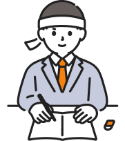鉢巻きをし、ノートに向かって勉強する学生のイラスト
